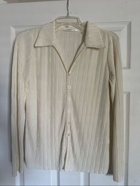 Cyrus Long-Sleeve Ribbed Button-Down Shirt - Cream